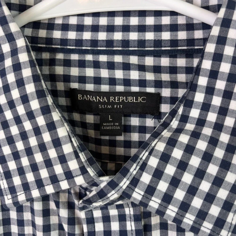 Banana Republic Slim Fit Gingham Check Long Sleeve Button Down Shirt Mens Size L